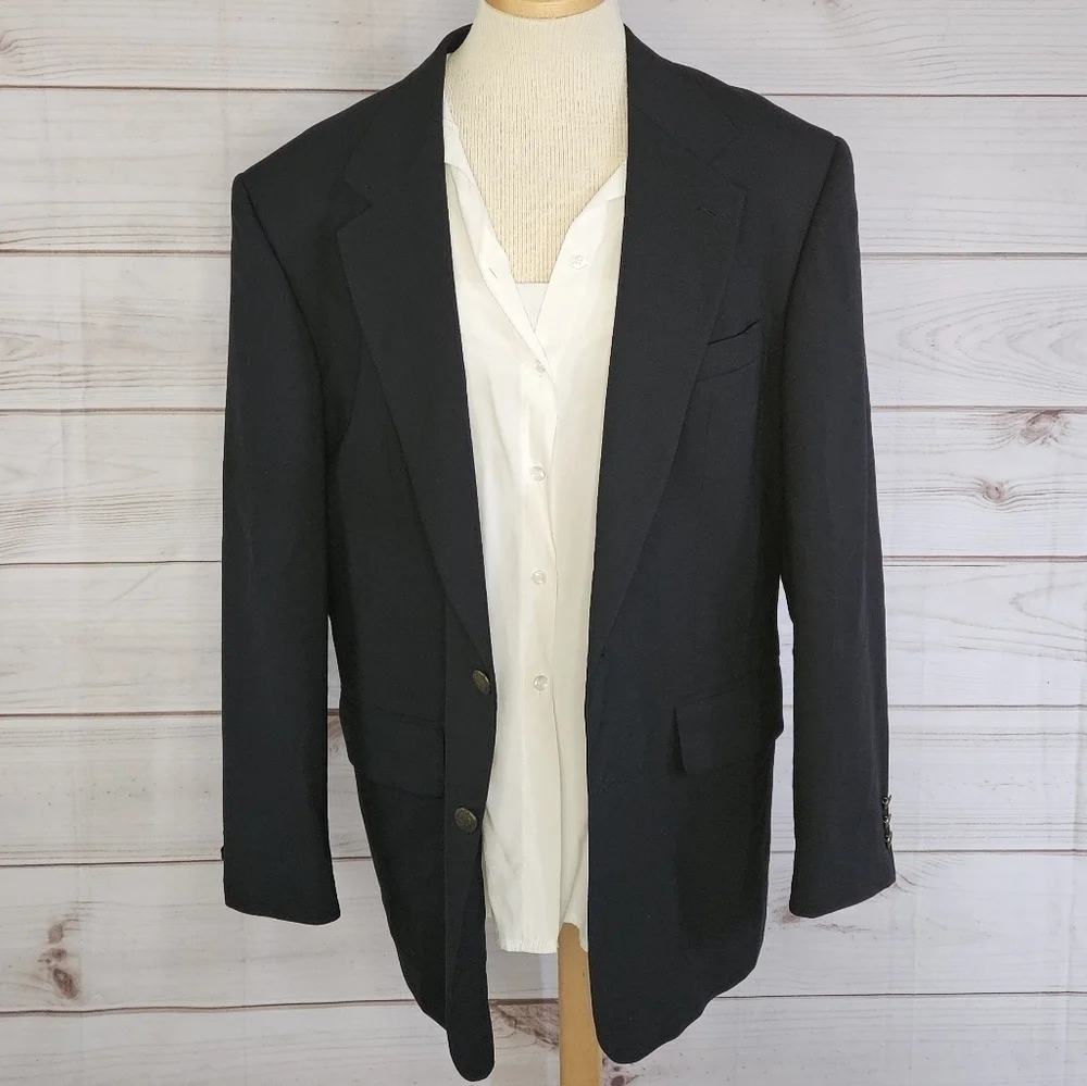 Vintage Oscar de la Renta Admiral Wool Blazer in Navy Blue Size 42 Regular